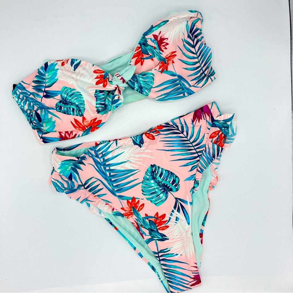 NWT - Dolce Vita | 2-Pc Bikini Pink Tropical Palm High Waisted Reversible